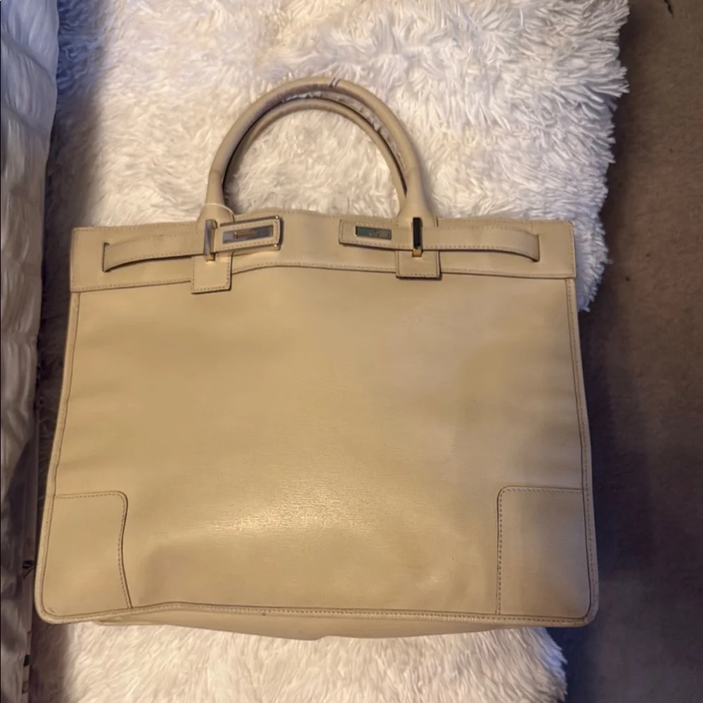 ✨RARE✨ Authentic Gucci “Birkin” style Beige/Cream Leather Satchel 🤎 - Picture 2 of 16